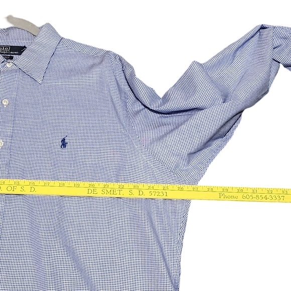 POLO RALPH LAUREN Andrew Mens 17 Neck 34/35 Blue Gingham Button Down Preppy - Picture 10 of 12